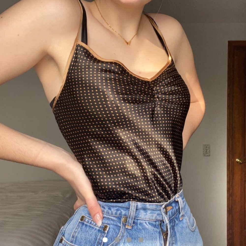 Brown Black Polka Dot Silk Slip Dress